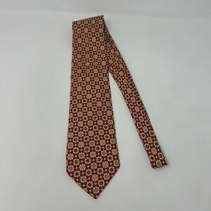 S.T. Dupont Paris Mens Tie Red Yellow Blue Geometric 100% Silk Necktie Hand Made
